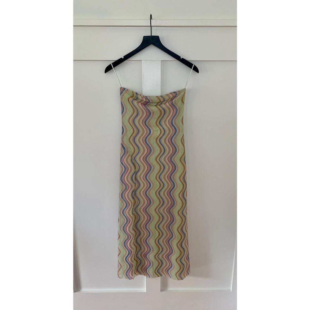 Zara Mini Dress in Multicolor Small Printed Lined Back Slit Stretch Summer Boho